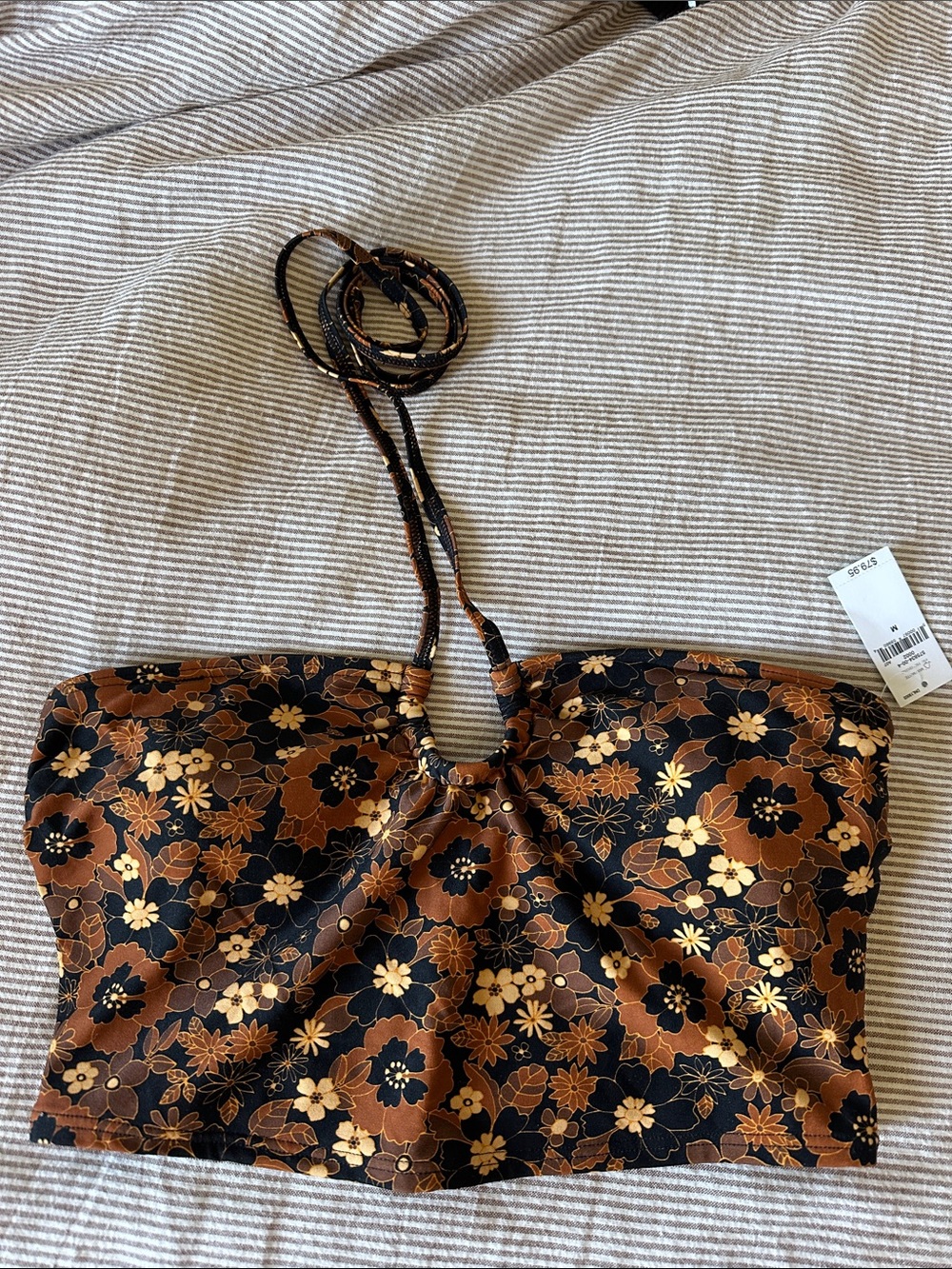 GAP Floral Bandeau Bikini Top in Black and Brown